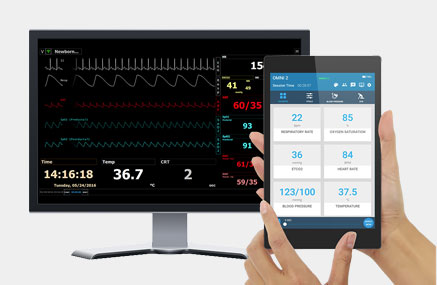 Dispositivo OMNI 2 e monitor com sinais vitais